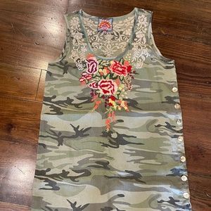 Linen Embroidered Camo Dress